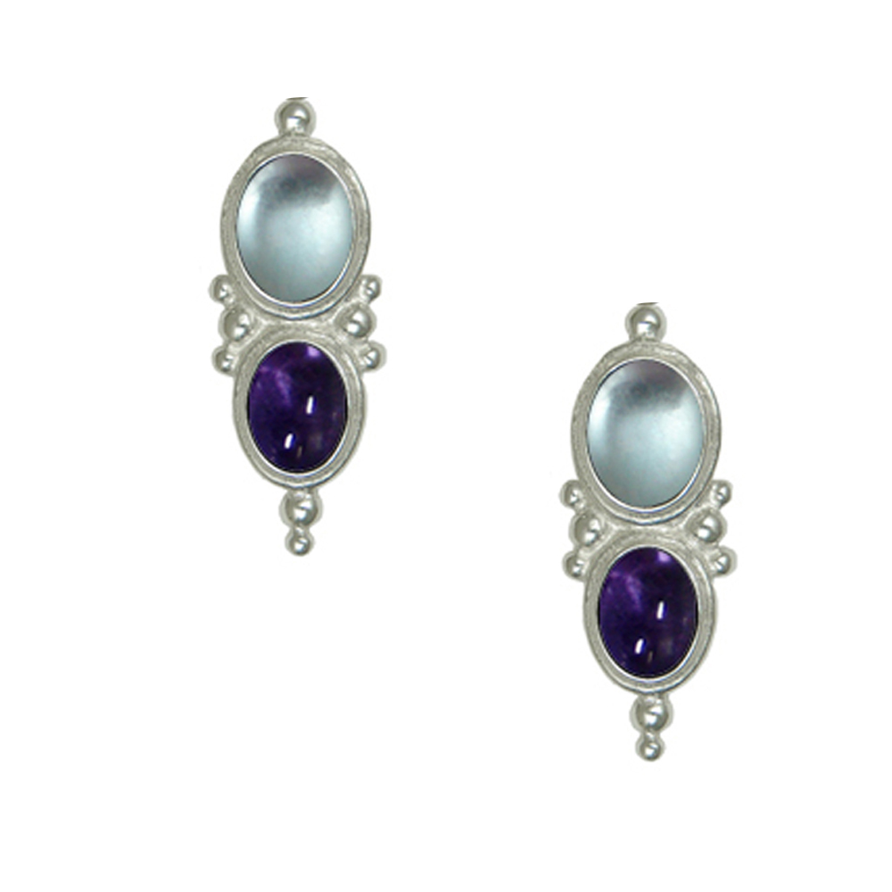 Sterling Silver Drop Dangle Earrings With Blue Topaz And Iolite